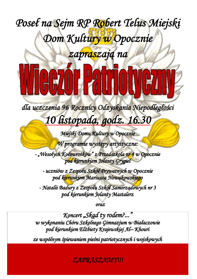 Zaproszenie na Wieczór Patriotyczny